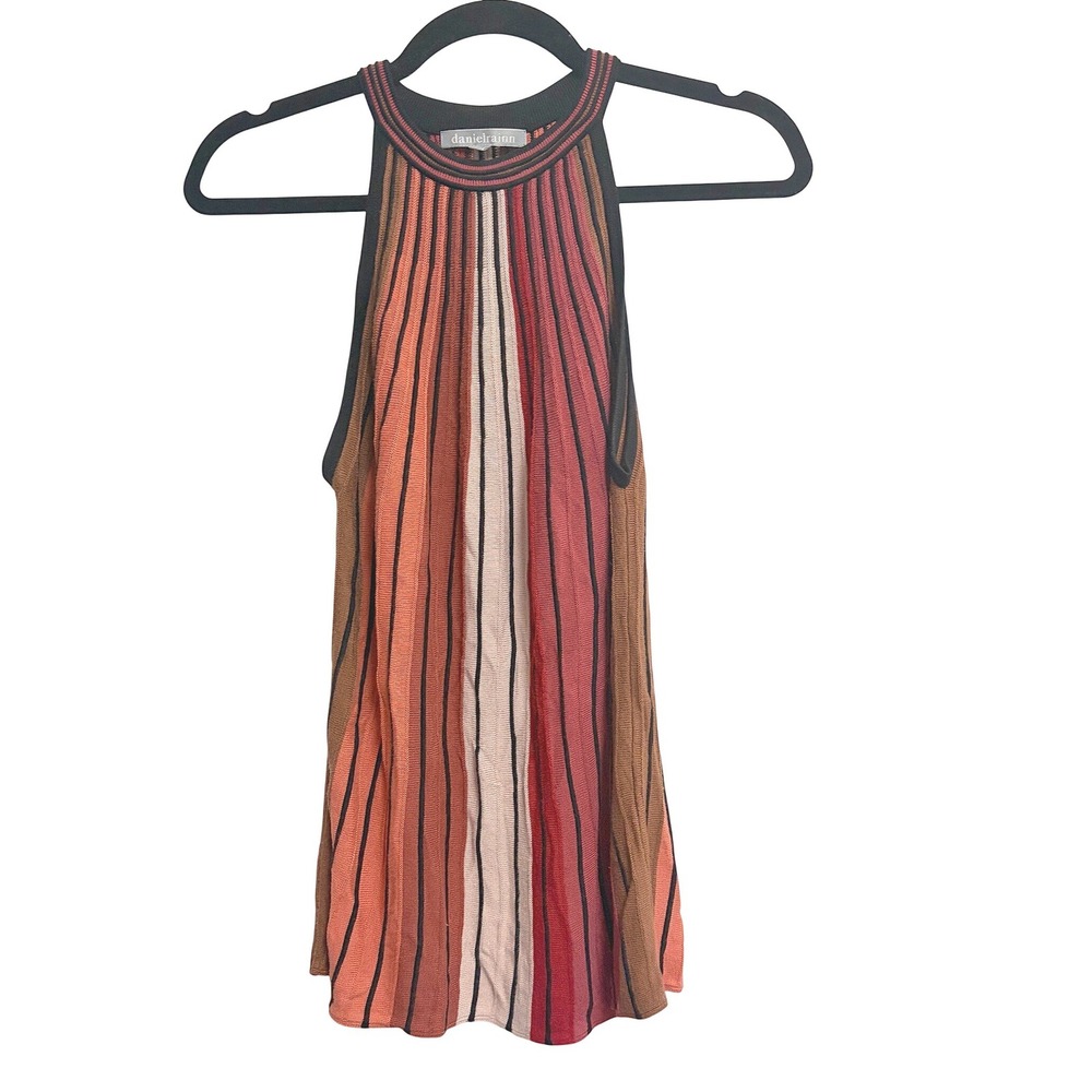 Anthropologie Daniel Rainn Sleeveless Halter Striped Knit Top Orange Brown M